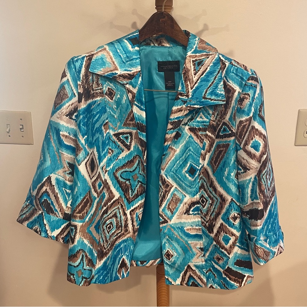 Investments Petites, P14 , Turquoise/Brown/White Print Jacket